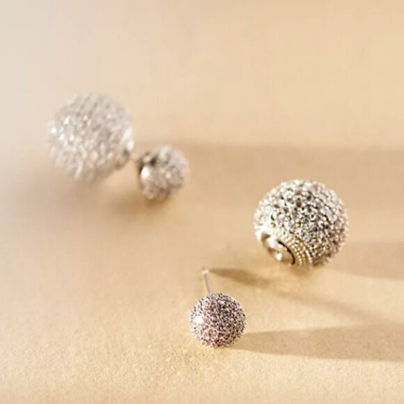 NEW~ Anthropologie Shashi Pavé Double Ball Front-Back Earrings - Picture 2 of 15